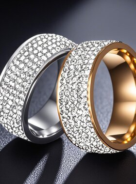 不锈钢戒指不掉色8mm镶钻小众男士指环ins风冷淡钛钢潮饰品