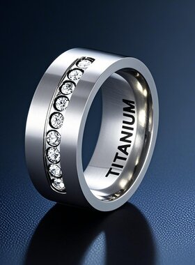 不锈钢戒指8mm钛钢男士指环冷淡镶钻小众不掉色潮款设计