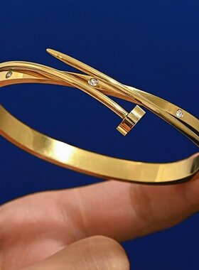 不锈钢钛钢钉子带钻手镯小众简约时尚女士高级感现货直销精品