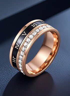 欧美不锈钢戒指满天星罗马数字转动简约时尚个性油压钛钢指环