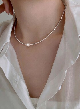 碎银珍珠项链女ins新款小众时尚锁骨链简约设计高级感颈链