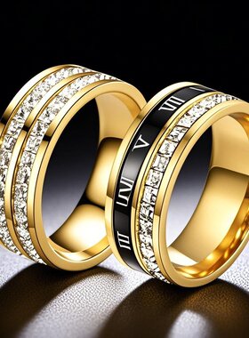 欧美钛钢戒指女满天星罗马数字转动不锈钢戒指潮流饰品手饰