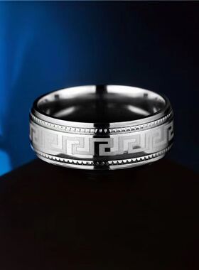 钛钢戒指不掉色小众设计ins风长城纹冷淡不锈钢百搭手饰潮流款