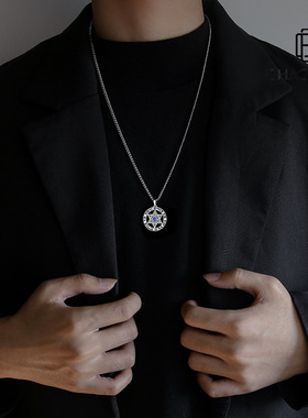 六芒星项链男时尚简约蓝星长款吊坠钛钢链个性百搭轻奢锁骨链