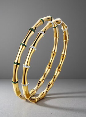 竹节钛钢素面手镯简约优雅风金色 ins网红同款实心不锈钢手饰