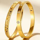 新品 简约百搭不掉色女士手环礼物 爱心铸造不锈钢手镯轻奢时尚