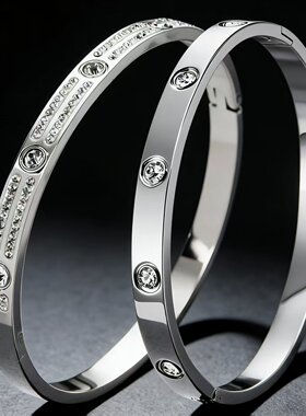 玫瑰金钛钢女款手镯不锈钢轻奢锆石时尚小众高级感手环设计