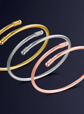 热卖女式不锈钢时尚简约不掉色钢丝绳不锈钢圆形手环手镯