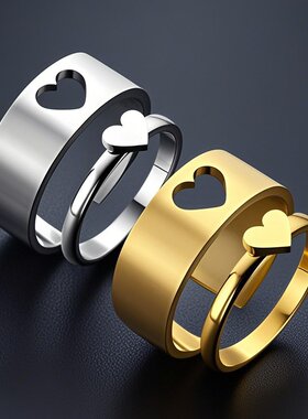 戒指轻奢高级感情侣爱心百搭时尚男女通用不掉色混搭饰品潮流