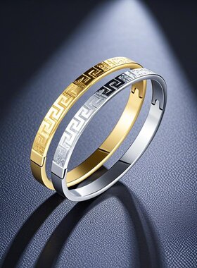 越南沙金手镯子女卡扣回字纹久不掉色不锈钢欧美配饰新品爆款