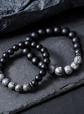 黑曜石雪花石手链男热卖时尚个性地图石手串女高级百搭饰品潮