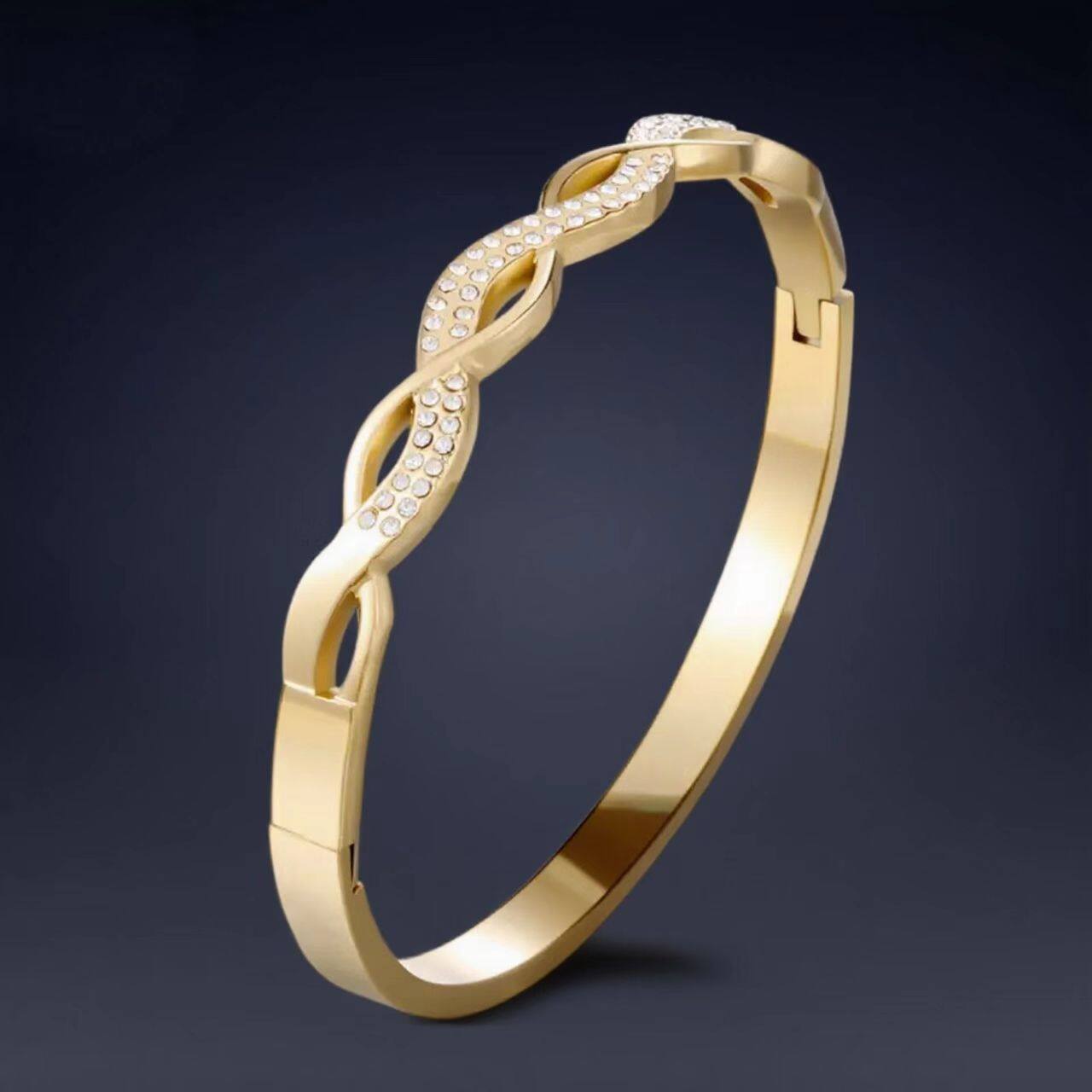 韩版新款麻花手镯欧美ins满钻镂空交叉几何简约时尚个性手链