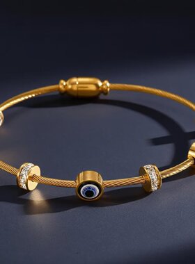 欧美个性时尚钛钢恶魔之眼手镯 轻奢女轻奢镶钻ins风小众手环