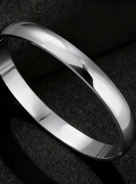 欧美风格简约光面卡扣手镯冷淡风8mm宽无LOGO情侣不锈钢手环手镯