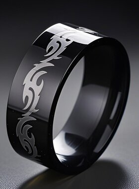 不锈钢戒指欧美小众男士刻字火焰钛钢冷淡8mm宽不掉色个性设计