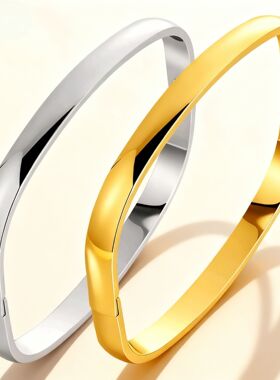 欧美风格简约光面卡扣手镯冷淡风8mm宽无LOGO情侣不锈钢手环手镯