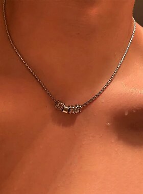 项链男闪钻钛钢圆环吊坠轻奢小众设计时尚百搭高级感配饰女潮饰品