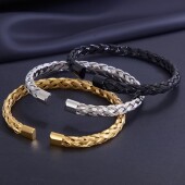 外贸钛钢麻花开口手镯男简约百搭不锈钢饰品时尚 潮流配饰选择