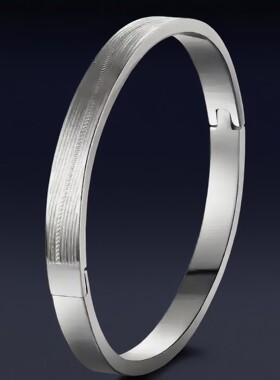 新款钛钢手镯创意简约腐蚀四叶草网格纹卡扣情侣手环不锈钢饰