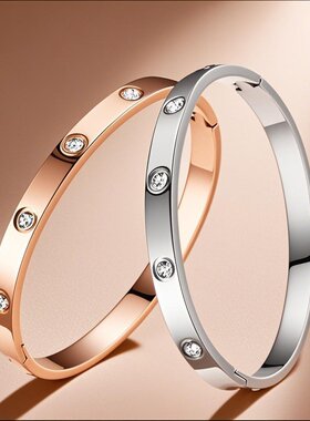 不锈钢手镯女生高级感电镀小众不掉色圆圈钛钢饰品时尚手饰