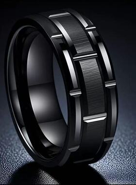 不锈钢钛钢戒指男潮流嘻哈不掉色ins素圈双色黑间金欧美