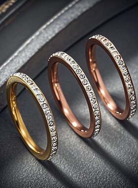 满钻戒指女不锈钢不掉色高级感钛钢指环时尚个性ins冷淡风设计