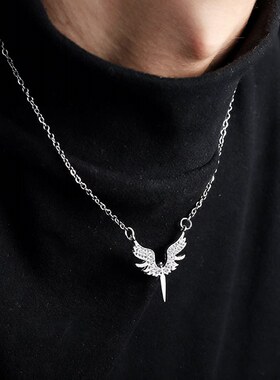 钛钢天使之翼创意翅膀锁骨链锆石微镶吊坠时尚百搭配饰潮流项链
