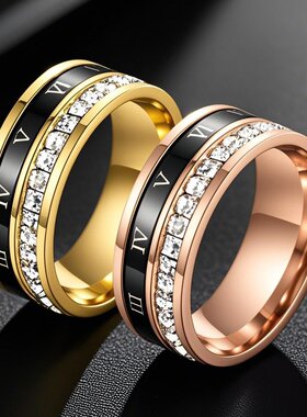 钛钢满天星罗马数字转动戒指不锈钢不掉色小众男女指环时尚配饰