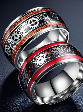 钛钢戒指小众轻奢不掉色ins风个性复古酷龙纹三线设计高级感