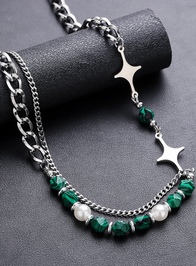 十字星项链男拼接绿珠高级感百搭个性设计夏季配饰女小众简约饰品