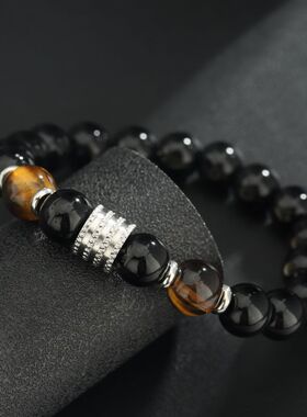 复古转运珠手串男款潮ins小众设计新款黑曜石手链时尚热销潮流