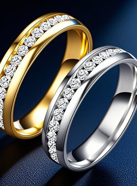 钛钢戒指女酷素圈ins不掉色小众高级感不锈钢轻奢镶钻时尚潮流