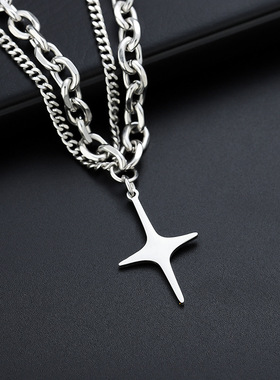 十字星项链钛钢不掉色高级感嘻哈双层男女潮小众简约配饰百搭款