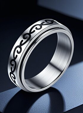 不锈钢戒指欧美男女旋转减压不掉色小众钛钢转动腐蚀如意设计