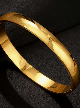 欧美风格简约光面卡扣手镯冷淡风8mm宽无LOGO情侣不锈钢手环手镯