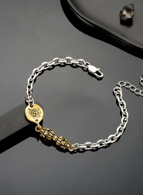 复古藏式民族风黄金色金刚杆手链男小众设计感简约轻奢时尚手饰品