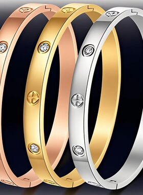 钛钢不掉色欧美经典女款高级感卡扣时尚波浪形不锈钢镶钻手镯