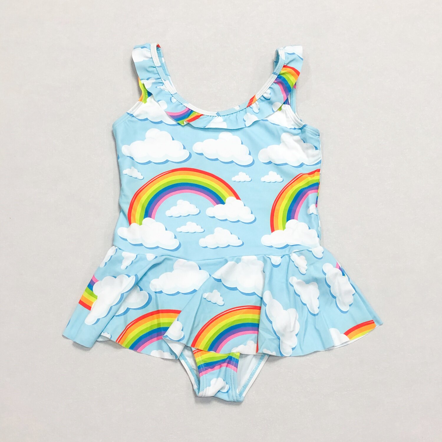 666折扣 儿童连体泳衣女童裙式云朵彩虹公主风防晒速干温泉游泳装