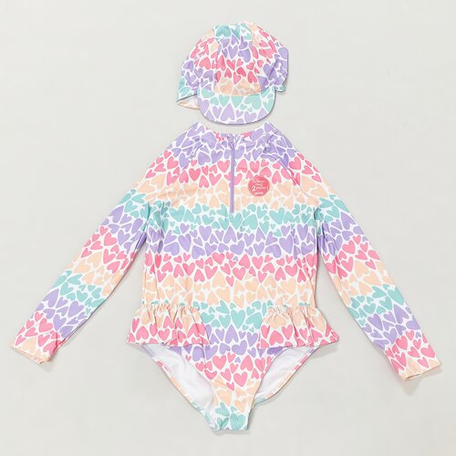 女童连体三角长袖防晒泳衣