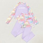 长裤 666外单 女童mac牌长袖 防晒潜水分体泳衣度假温泉游泳中大童