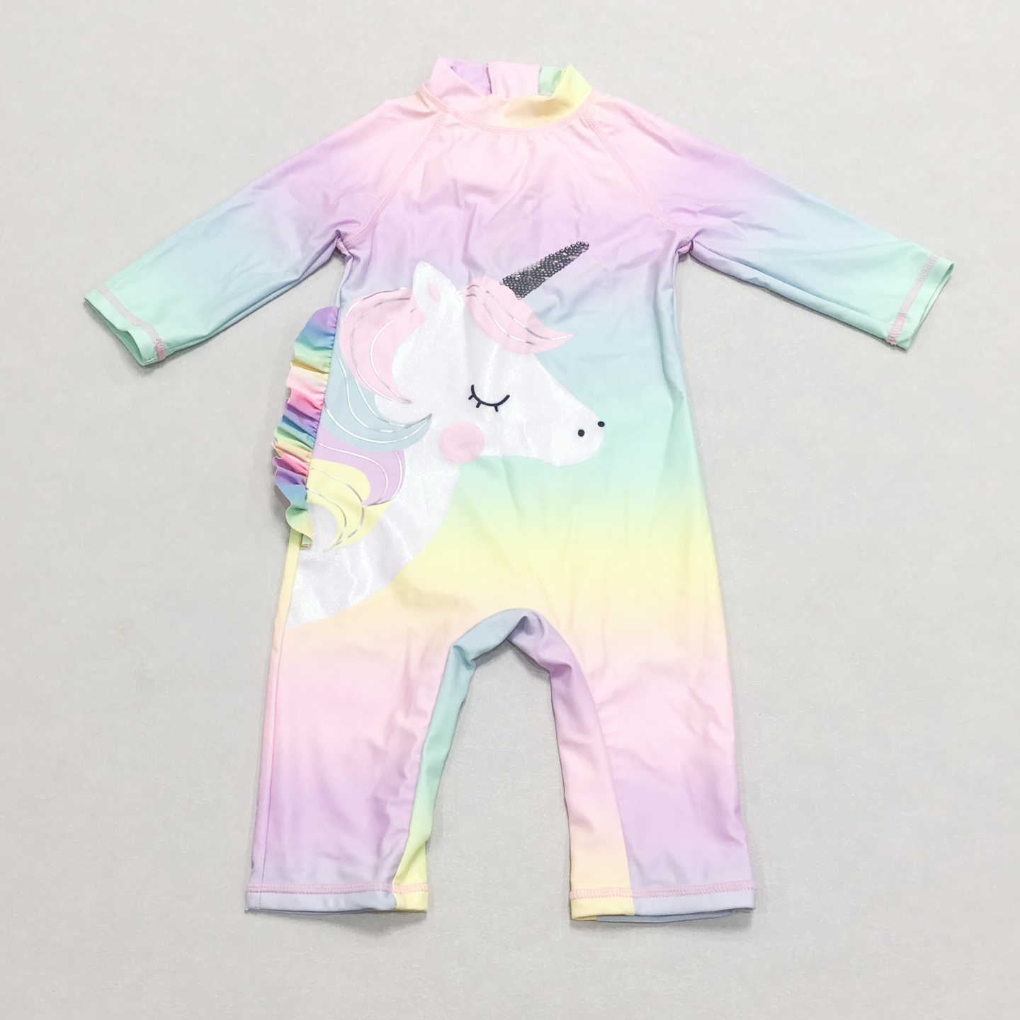 666外单 英国Geo*ge 女童防晒连体泳衣彩虹独角兽速干拉链冲浪服