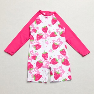 连体泳衣草莓乐园女孩海边温泉度假游泳速干泳装 666折扣 女童长袖