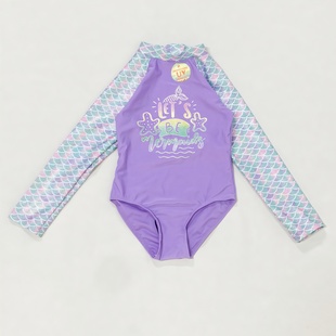 666外单 泳衣海边度假温泉游泳中小童 女童连体三角防晒长袖