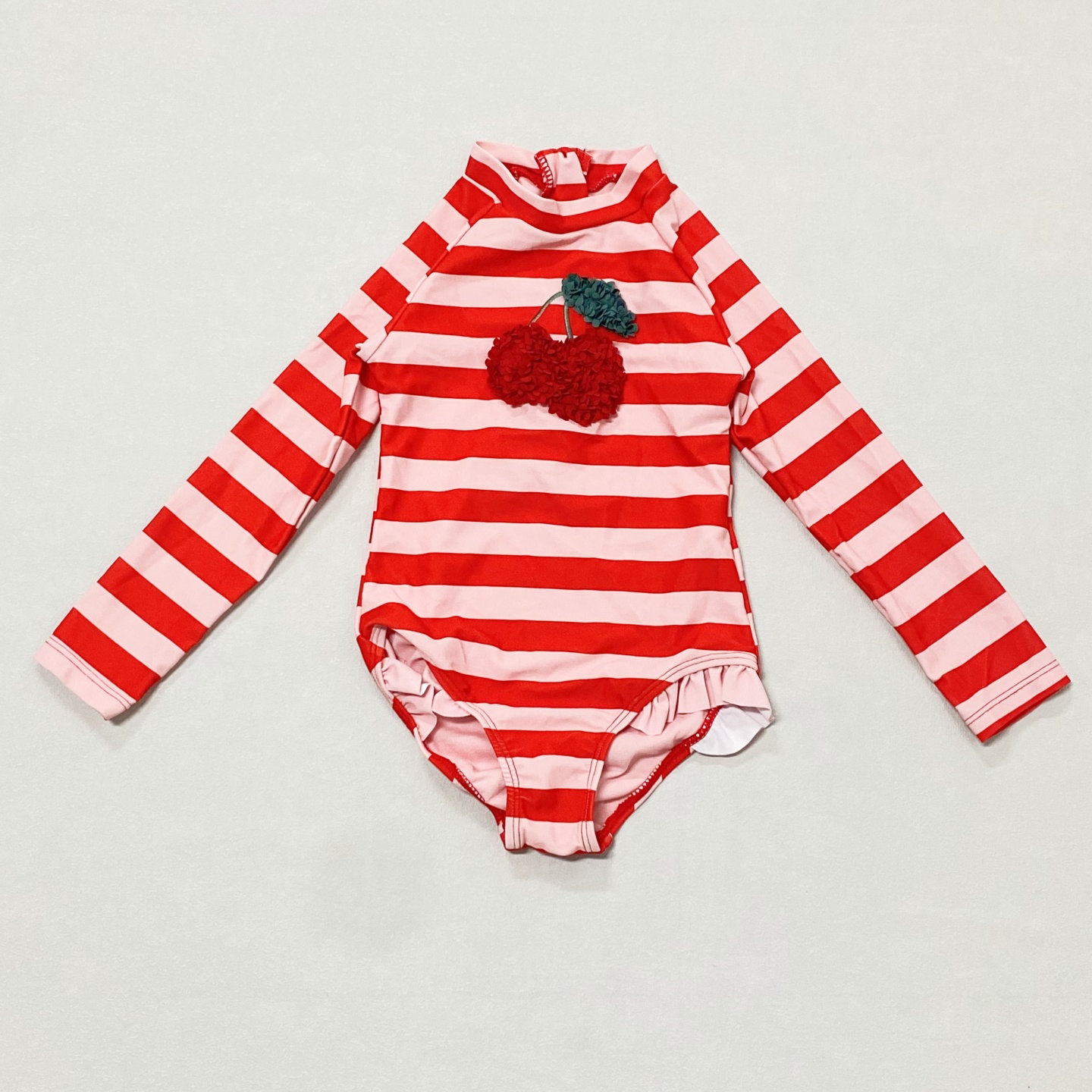 666外单 儿童泳衣女童连体三角粉樱条纹泳衣海边度假温泉游泳泳装