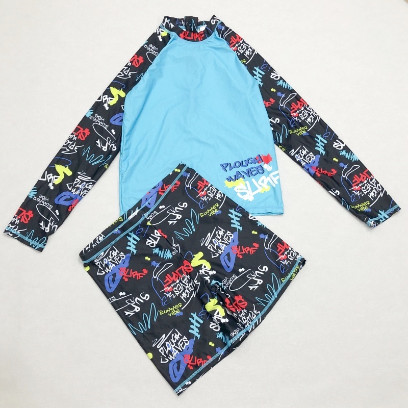 666折扣外单男童分体短袖儿童泳衣沙滩裤温泉度假防晒男孩泳衣装