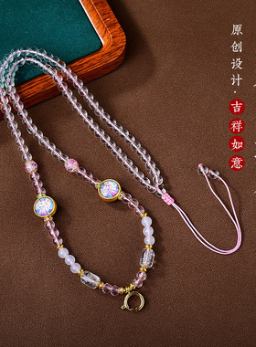 手工串珠唐卡吊坠链水晶项链宋锦文玩蜜蜡挂坠链佛牌挂链快拆扣款