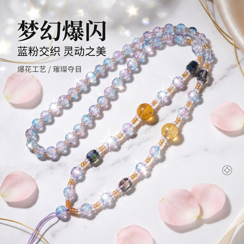 原创新款唐卡项链粉水晶紫水晶轻奢挂链文玩蜜蜡宋锦吊坠挂脖链女