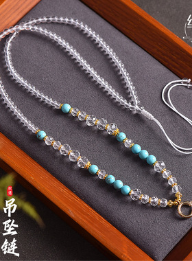 泰国佛牌链唐卡吊坠链快拆扣白水晶蓝松石圆珠链毛衣链男女款项链