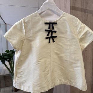 小雪家【少女心蝴蝶结】100桑蚕丝双宫真丝圆领宽松新款上衣短袖