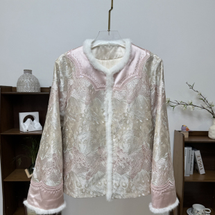 圆领重工刺绣仙气满满醋酸夹棉上衣外套 新中式 小雪家 胭脂雪